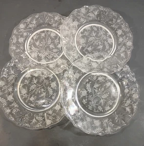 Vintage Fostoria Chintz Klarglas geätzt Salat/Dessertteller (4er Set) Sehr guter Zustand - Bild 1 von 8