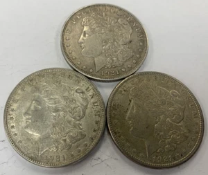 1921 P,S & D (lot of 3) $1 Morgan Silver Dollars Very Nice Lot of Coins ~ #2150 - Picture 1 of 2