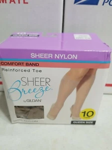 Gildan 10 Pairs Knee Highs Sheer Breeze Suntan Nylon Size Queen - Picture 1 of 2
