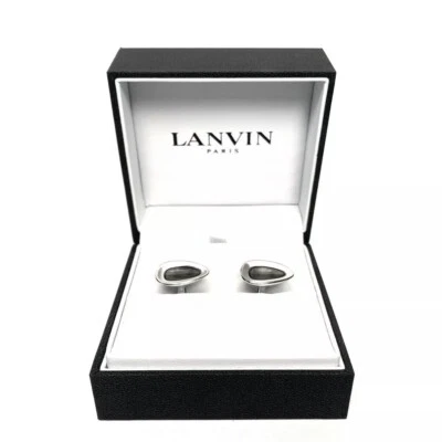 Gemelos LANVIN PARIS Para Hombres Ovalados Chapados en Rodio Latón Laca Gris Plateado Talla U Foto 1 de 4