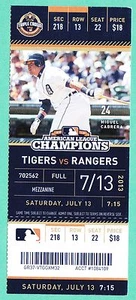 7-13-13 Rangers at Tigers biglietto baseball completo mai usato Cabrera su biglietto - Foto 1 di 2