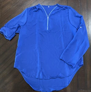 Ladies Pullover Blouse/Top, Size 2XL XXL Blue, Long sleeves, rollup sleeves - Picture 1 of 5