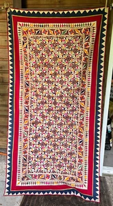 Ancienne tenture murale ethnique, Indienne, brodée main miroirs 195 cm x 102 cm - Imagen 1 de 12