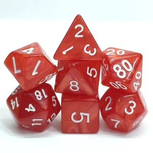 New 7 Piece Polyhedral Pearlescent Red Mage Dice Set With Bag D&D RPG - Imagen 1 de 3