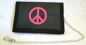 Unisex Men's Black with Pink Peace Signs 4.5" L x 3" W Wallet-New in Package! - Picture 1 of 3