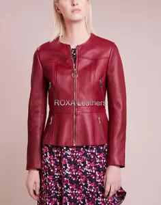 Basic Women Genuine Lambskin Real Leather Jacket Biker Soft Casual Wear Red Coat - Picture 1 of 6