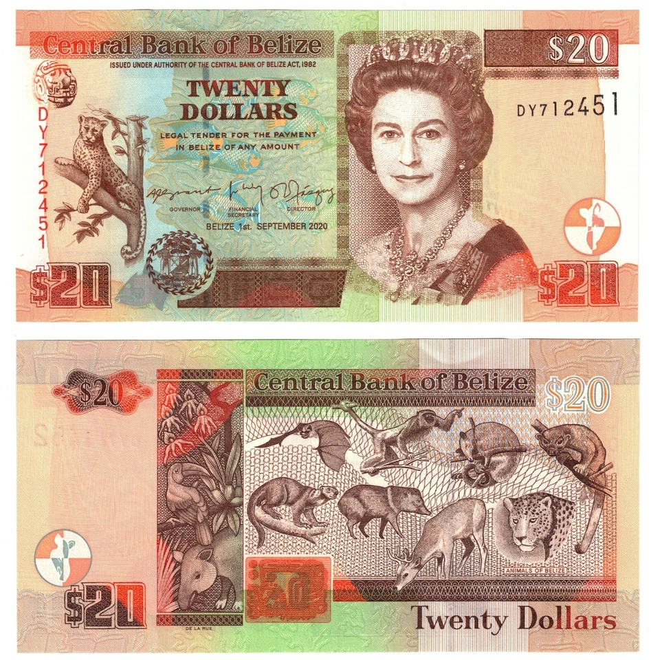 Billete de 20 dólares P69 de Belice 2020 UNC Foto 1 de 1
