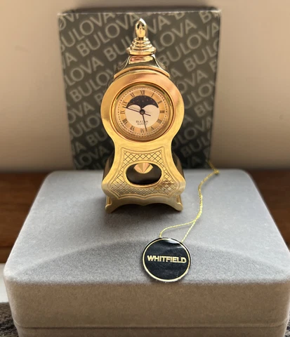 Vintage Bulova Miniature Clock  -Brass Acorn Desk - Model B0507 Whitfield Cover