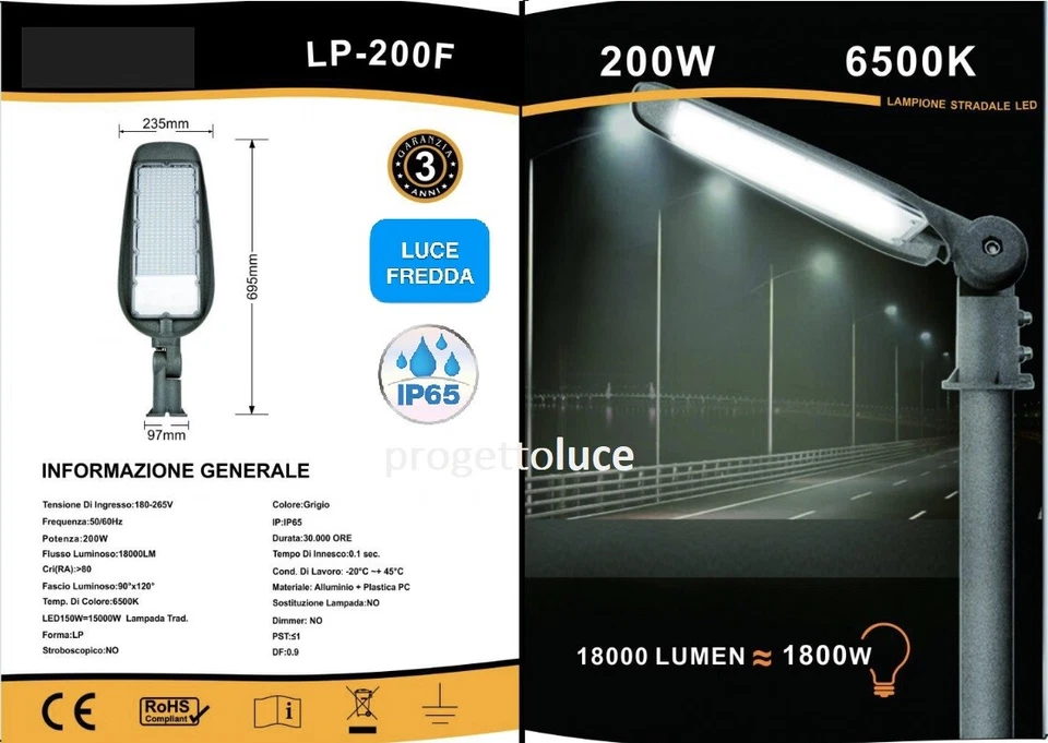 z Lampione da Esterno Giardino Inclinabile LP-200F 6500K Luce Fredda uni