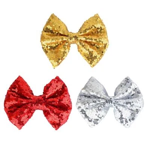 4" Red Gold Silver Sparkly Glitter Sequin Hair Bows Clips for Toddler Girls V... - Picture 1 of 7