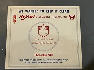 Alfombrilla de papel vintage Hejhal Oldsmobile y Honda anuncio publicitario Villa Park IL - Imagen 1 de 6