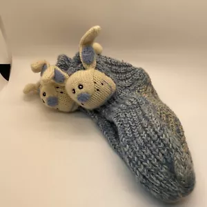 Bunny Head Damen Hausschuhe Socken gestrickt kuschelig gewebt Indoor rutschfester Boden blau - Bild 1 von 8