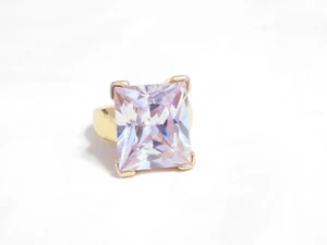Large Sterling Silver Gold Plated Emerald Cut Cubic Zirconia Ring R1109 - Picture 1 of 10