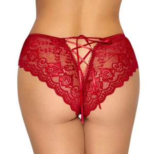 Sexy Damen Spitzen Panty S-XL Rot + Schritt offen + Slip Cut out Dessous "Nikki" - Bild 1 von 10