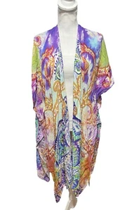 Comfyluxe Tropical Floral Pattern Open Front Long Kimono Sleeve Cape Cover-up OS - Picture 1 of 5