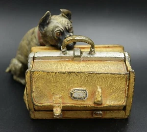 Vienna Bronze Figural Match Safe Sculpture English Bulldog with Bag Austria 1920 - Picture 1 of 11