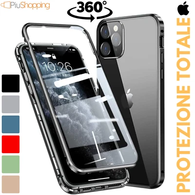 COVER CUSTODIA MAGNETICA ALLUMINIO DOPPIO VETRO TEMPERATO IPHONE 12 11 X XS XR - Immagine 1 di 4