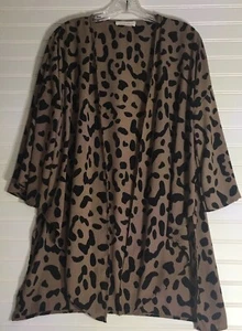 Peach Love Brown and Black Leopard Print Kimono with Flared Sleeves Size Small - Picture 1 of 9