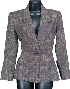 Vintage 1980s gray jacket, Victorian style wool rainbow blazer tailored S - Picture 1 of 13