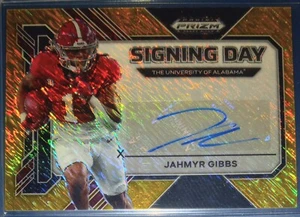JAHMYR GIBBS 1/15 GOLD SHIMMER AUTO SSP RC 2023 PANINI PRIZM DP #SD-JAG FOTL - Picture 1 of 2