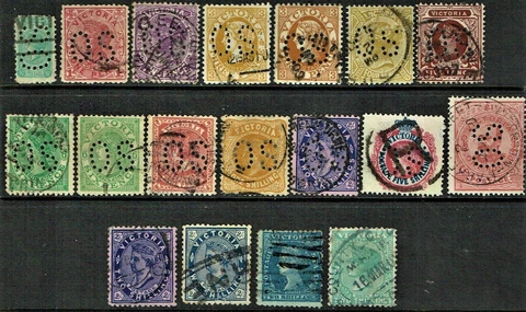 AUSTRALIA.VICTORIA.QV & KEVII MIXED LOT 14.PUNCHED OS.USED 4X2s AS IS SEE SCAN Cover