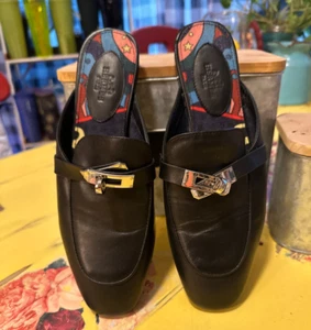 HERMES OZ MULE KELLY BUCKLE BLACK LEATHER SIZE sz 36 PREOWNED AUTHENTIC - Picture 1 of 7