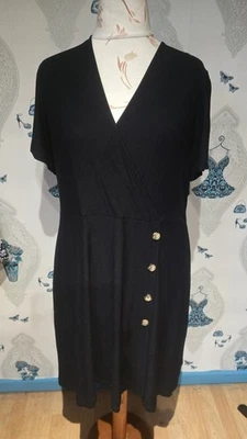 flattering black jersey v neck mock side button detail dress, Next, 22 - Image 1 of 3