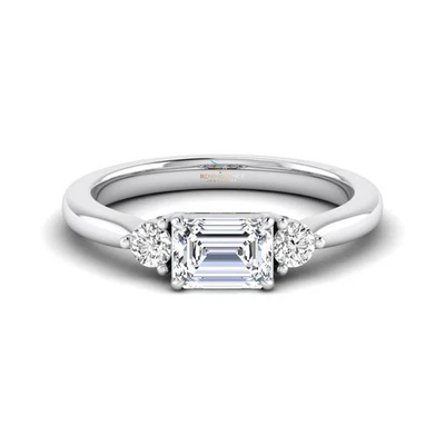 Lab Grown 1 CT F/VVS2 Emerald IGI Certified Diamond Solitaire Three Stone Ring - Image 1 of 4