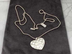 Vintage Coach C Logo Heart Motif Beaded Sterling Silver Ball Chain Necklace 30g - Picture 1 of 14