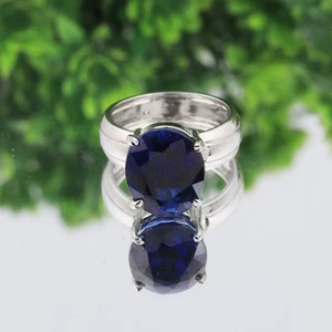 7 Ct. Certified Natural Oval Cut Blue Sapphire 925 Sterling Silver Ring - Picture 1 of 5