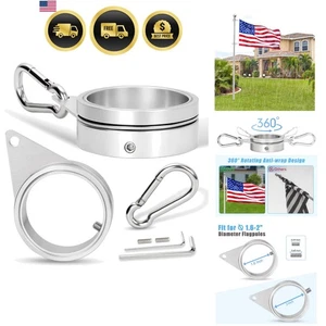 Flag Pole Rings 2 Inch Rotating Anti Wrap Swivel Clips Hardware with Carabiners - Picture 1 of 9