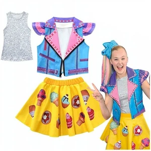Girls Fancy Dress Jojo Siwa Cosplay Vest Waistcoat Skirt Dress Party Costume - Picture 1 of 20