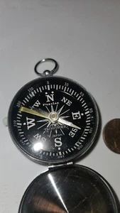VINTAGE JAPANESE COMPASS ROUND CHROME? LOOK! JAPAN w LOCKING MECHANISM - Picture 1 of 5