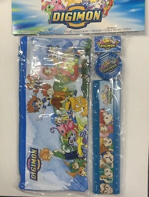 KIT DE ESTUDIO DIGIMON 4 PIEZAS 2000 VINTAGE, ESTUCHE, BORRADOR, REGLA, SACAPUNTAS Foto 1 de 3