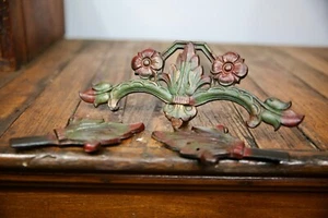 Antique Wrought Iron Curtain Rod Finials Medallion Vintage Ornate green - Picture 1 of 8