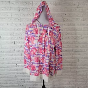 Sun Bay Womens Top 1X Hoodie Full Zip Pink Purple Flamingos Cotton Lightweight - Picture 1 of 13