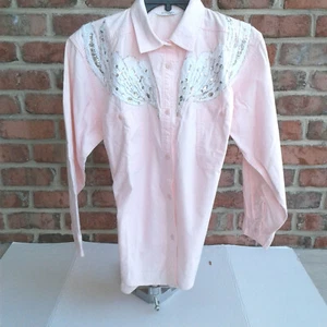 Vintage 1988 Gitano Beaded Blouse, Pink w/ White Beaded Area, Women's (Small) - Picture 1 of 6