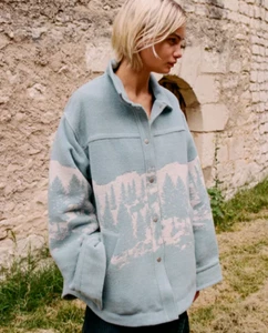 BDG Urban Outfitters Melton Shirt Jacket Snap Button Oversized Light Blue Small - Picture 1 of 12