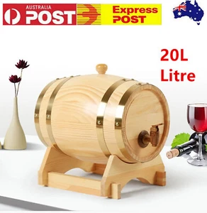20L Litre Wine Barrel Wooden Spirit Whiskey Beer Age Storage With Wood Stand Tap - Picture 1 of 14