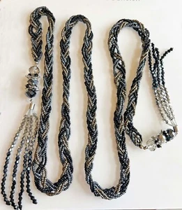 Park Lane Jet Long Black Tassel Necklace Glass Beads - Picture 1 of 6