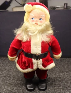 Vintage 14 Zoll Gummi Gesicht Weihnachtsmann Samt Weihnachten Puppe unbekannter Hersteller - Bild 1 von 10