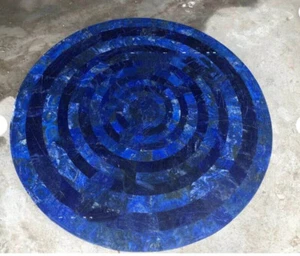 15 Zoll Runde Lapislazuli Einlage Couchtisch Edelstein Theke Schreibtisch Bauernhaus Dekor - Bild 1 von 8