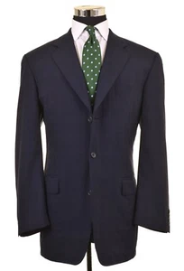 Samuelsohn Navy Blue Shadow Glen Plaid Check Wool 2pc Suit Jacket Pants 42 L  - Picture 1 of 11