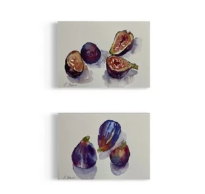 Set of 2 Figs Original watercolor painting Kitchen fruit Food art Hand painted - Picture 1 of 13