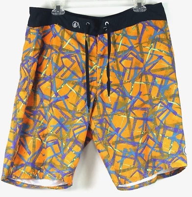 Pantalones Cortos Volcom Pure FUNction Naranja Retro Años 80 Estampado Geométrico Poliéster 38 Foto 1 de 2