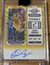 Ochai Agbaji 2022-23 Contenders Optic Rookie Ticket Gold Wave SSP3/10 Auto RC