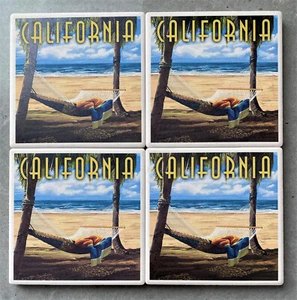 Lantern Press California Beach Drink Coasters, Set of 4 - Picture 1 of 2