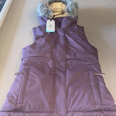 Chaleco de plumón Prana Banajaara para mujer XS marrón con capucha de piel sintética Foto 1 de 4