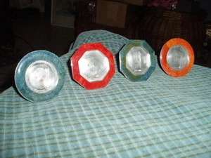 GREEN & RED FAUX JADE INLAY Miniature 2 3/8" PICTURE FRAME Set Of 4 Philippines - Picture 1 of 4