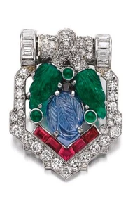 Multi Gemstone Carved Tutti Frutti Brooch Fine Silver Luxury Red Carpet Jewelry - Picture 1 of 3